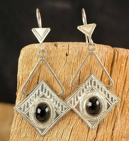 Tuareg Ohrringe - Silber mit Onyx - Tuaregschmuck